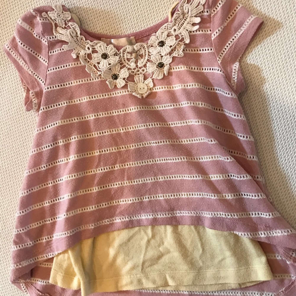 Cute embroidered pink shirt with soft yellow tank